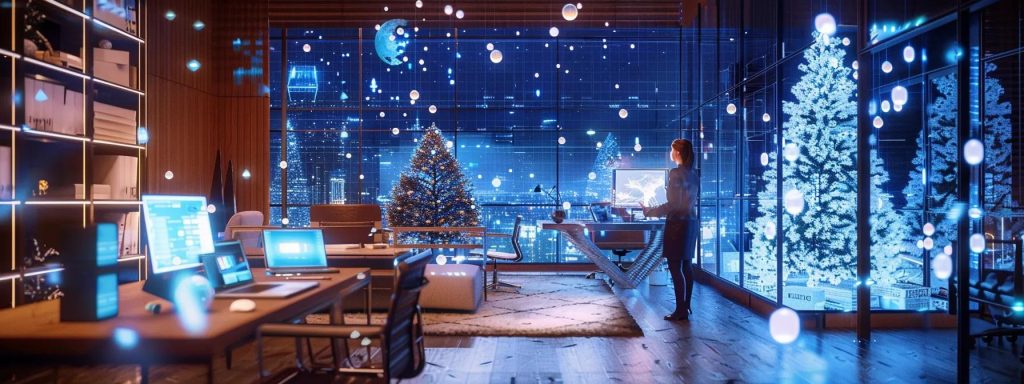 a dynamic visual of a high-tech workspace, showcasing a person engaging with an advanced llm interface, illuminated by soft blue and white lights that reflect innovation and efficiency.