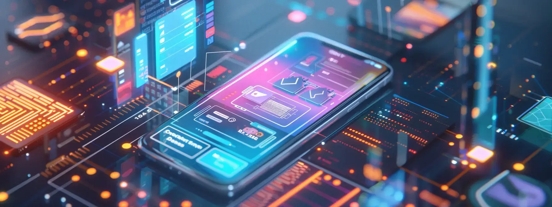 a visually striking scene depicting a sleek mobile device displaying a vibrant app interface, surrounded by audit tools and software icons, illuminated by soft, focused lighting to convey clarity and innovation in mobile app development.