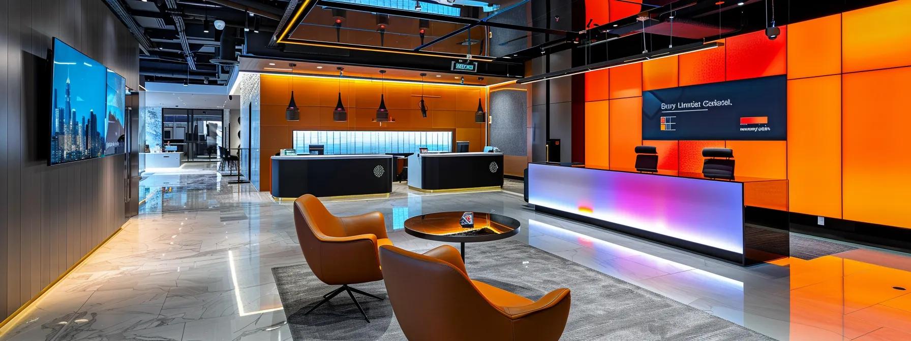 a sleek, modern office space featuring professionals engaged in dynamic discussions around digital devices displaying a vibrant interface of the solana mobile app kit, symbolizing innovation and the future of web3 development.