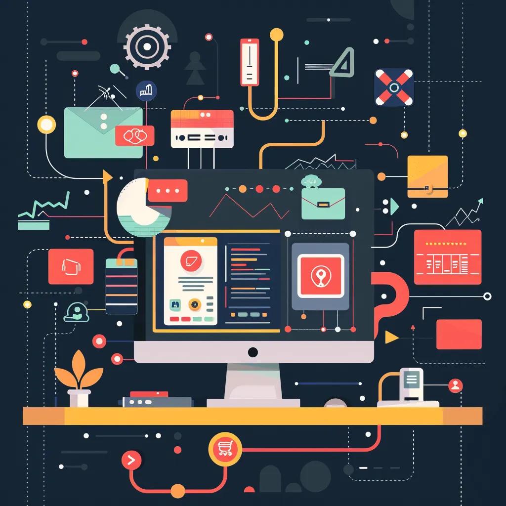 Display of various CI/CD tools for mobile app development in a tech workspace