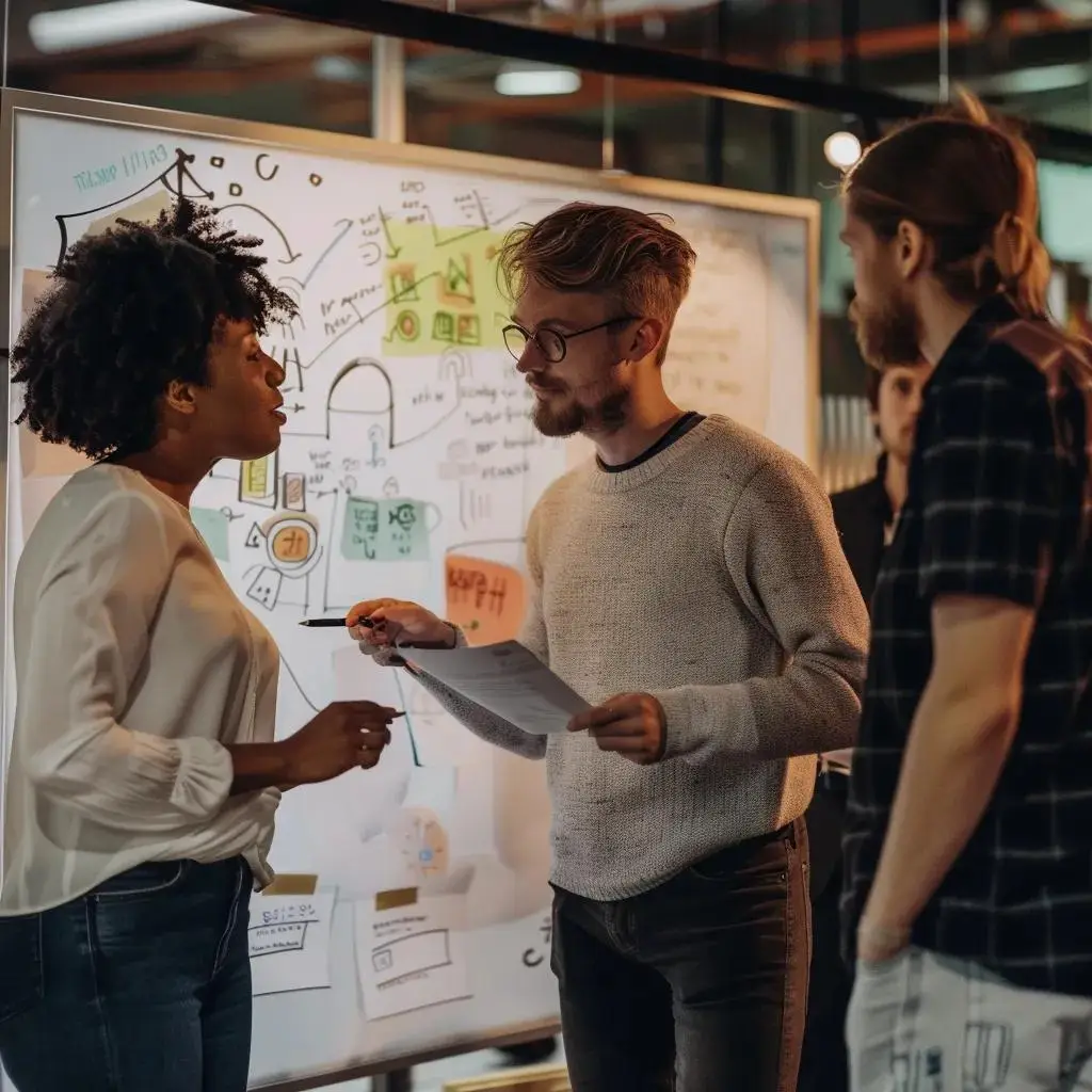 Team of developers discussing the benefits of CI/CD pipelines in mobile app development