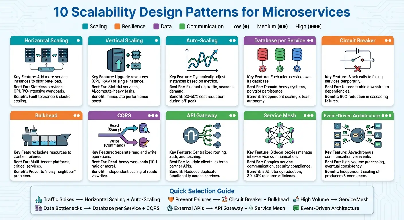 10 Microservices Scalability Design Patterns Comparison Chart