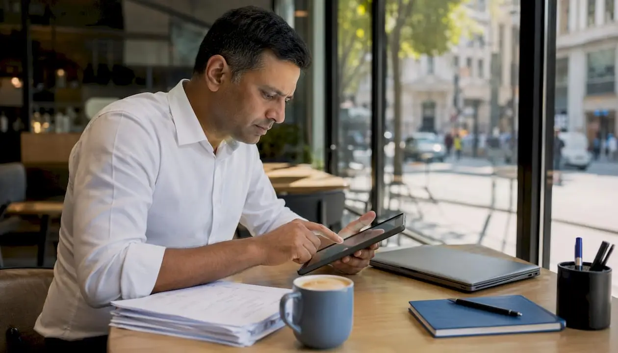 Man reviewing invoice data extraction documents
