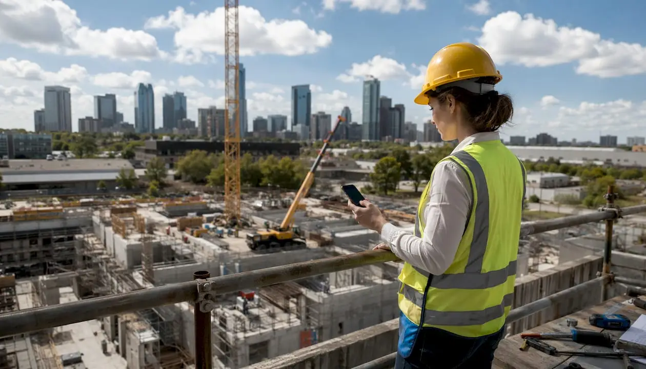 Project manager using jobsite AI progress tracking app