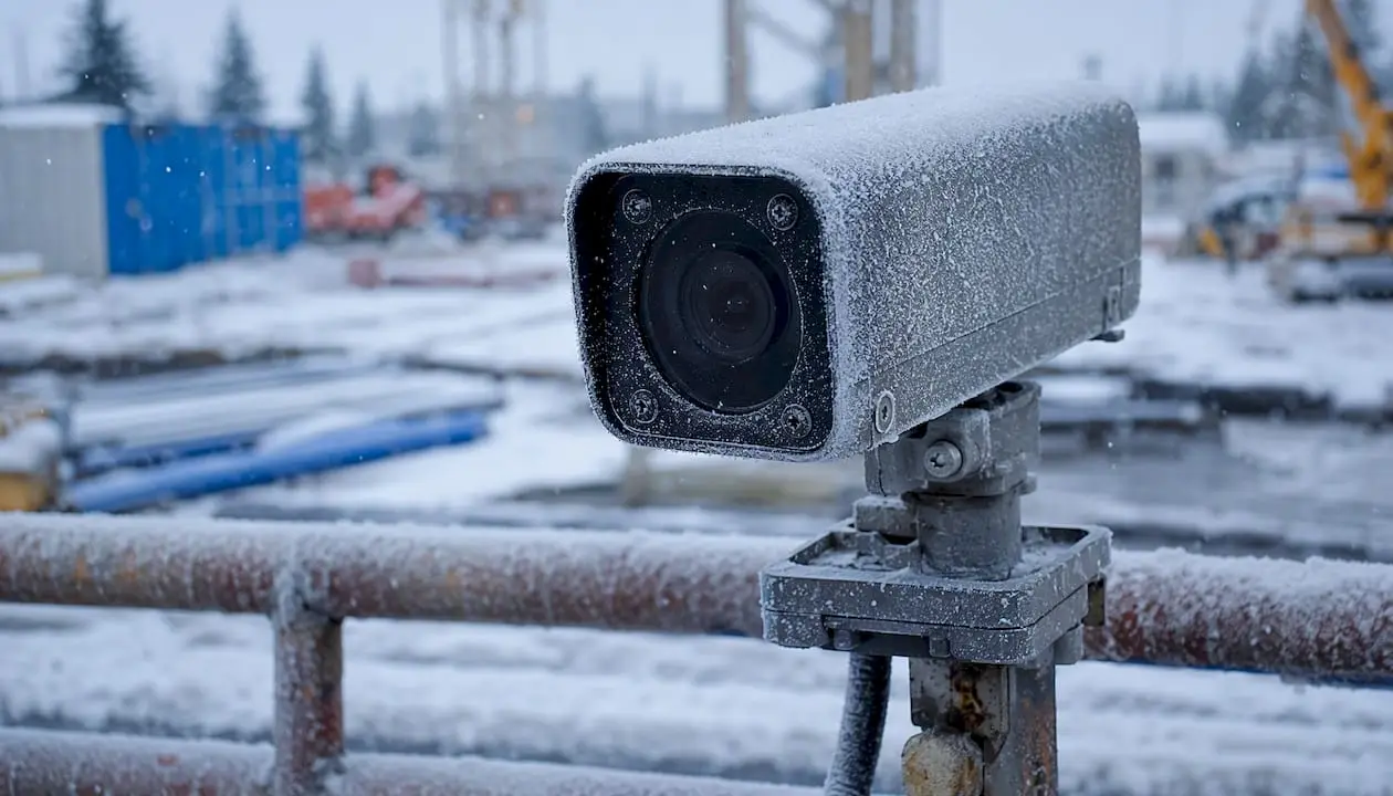Snowy outdoor construction camera housing
