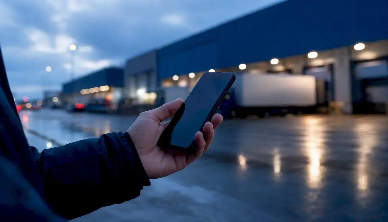 hand holding smartphone receiving inventory alert