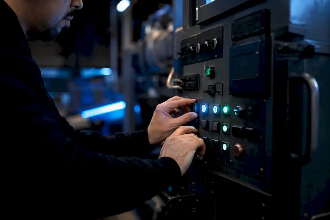 Engineer operating AI pilot control panel