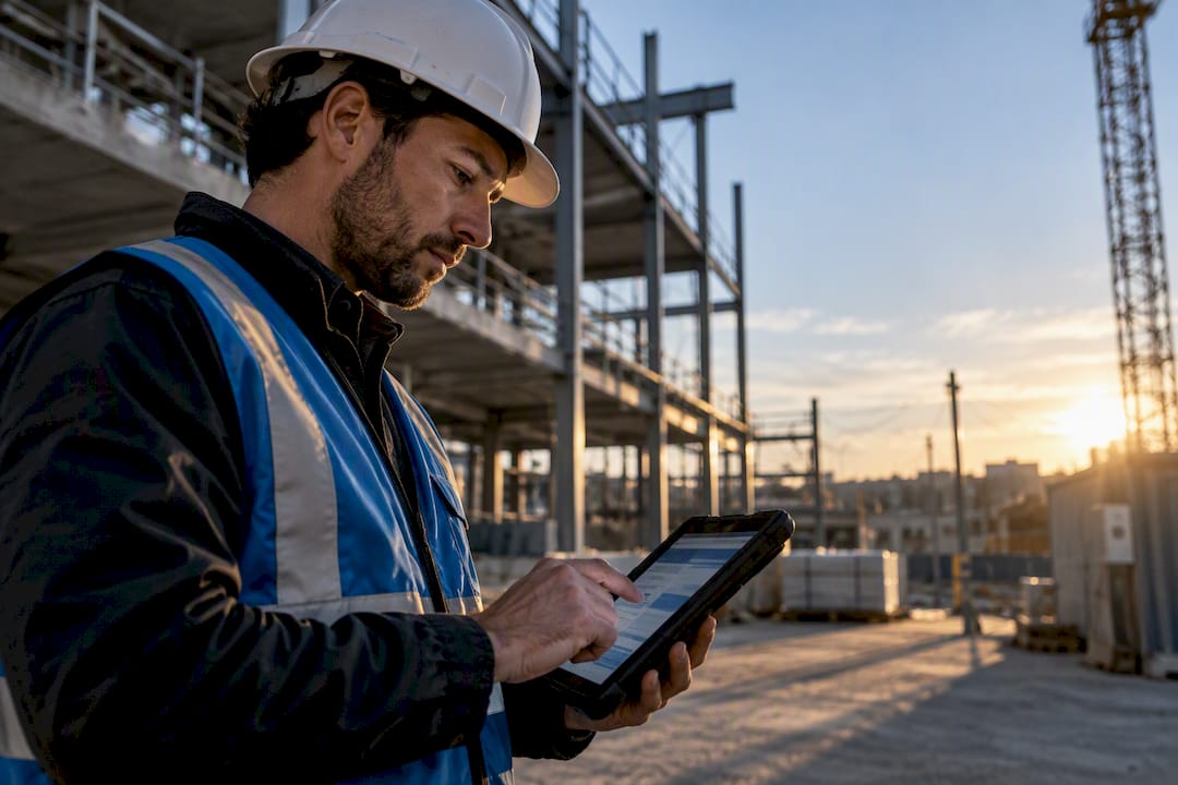 Field engineer reviewing construction RFI workflow