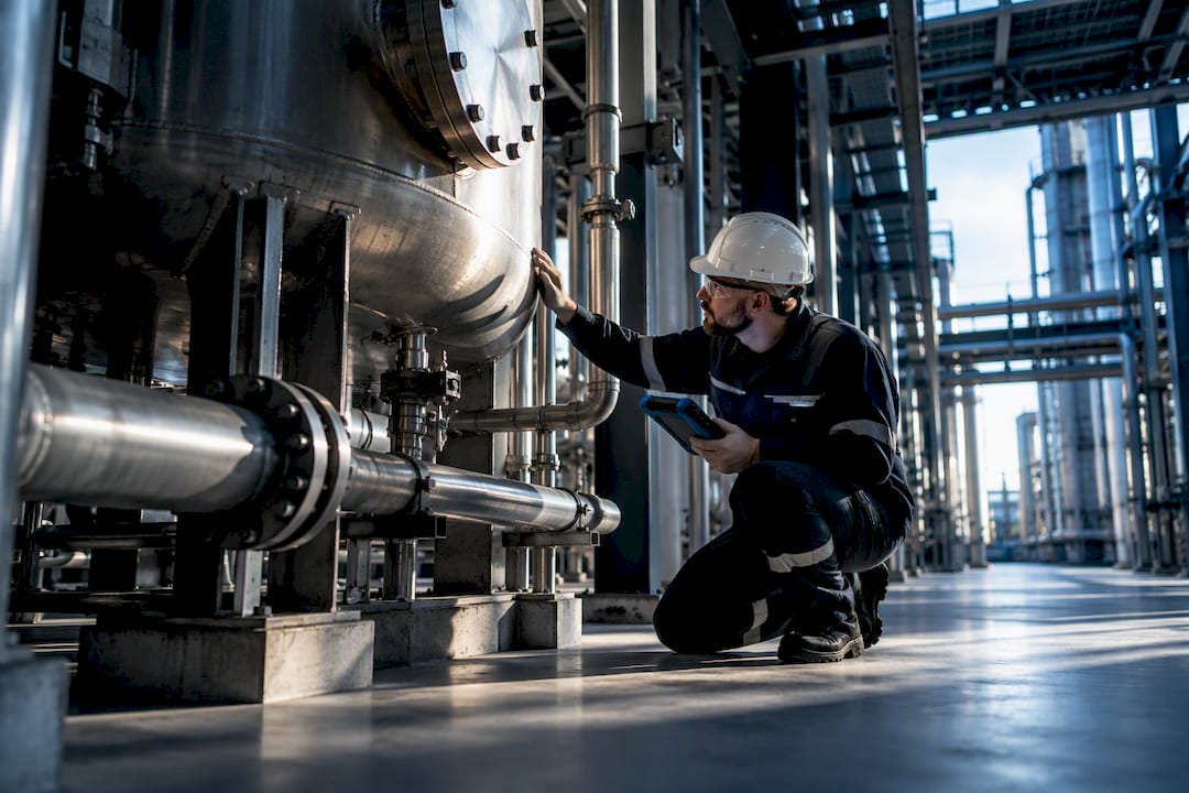 Engineer inspecting industrial process vessel