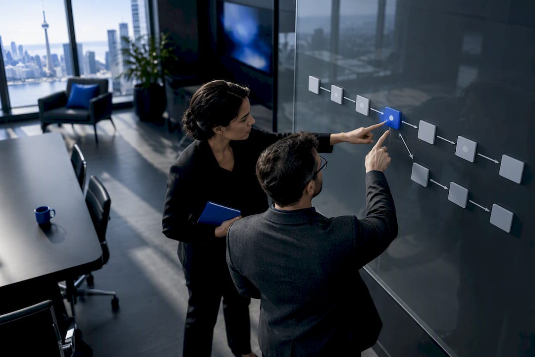 Auditor and operations lead reviewing workflow readiness