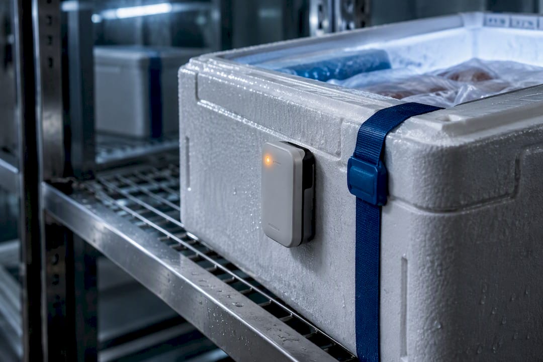 Cold-chain container with monitoring sensor