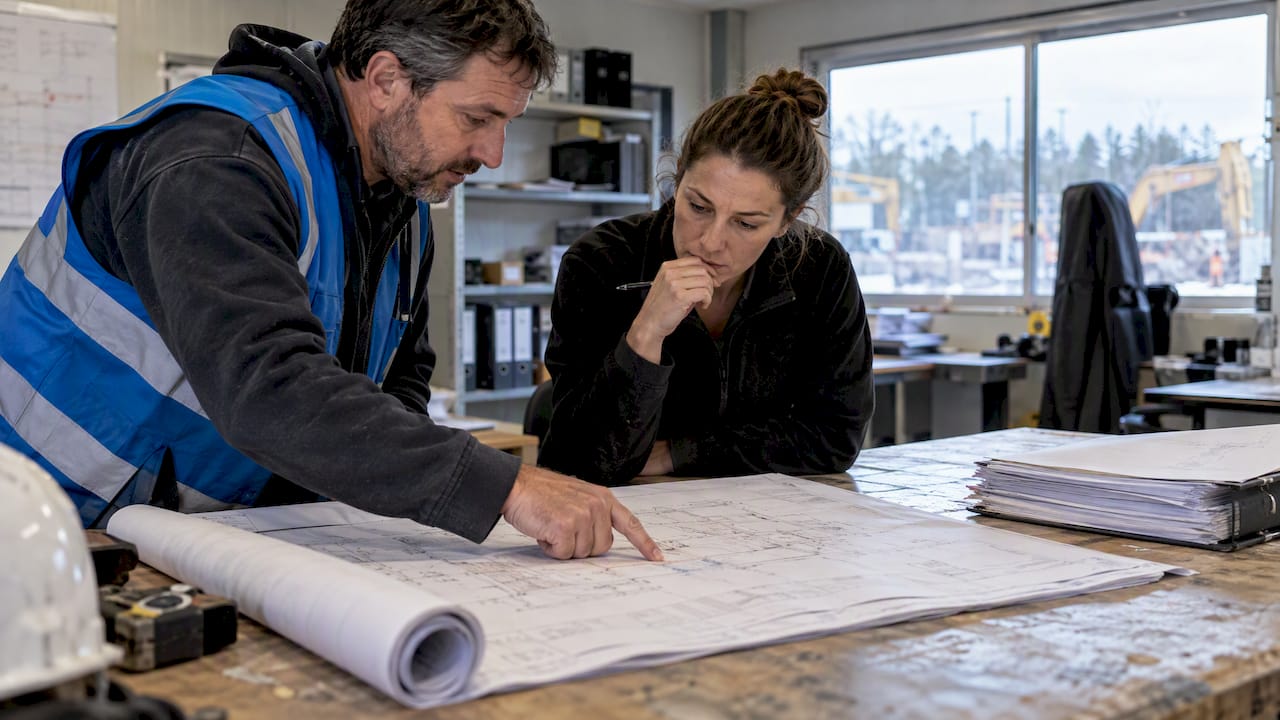 Construction team reviewing a change order