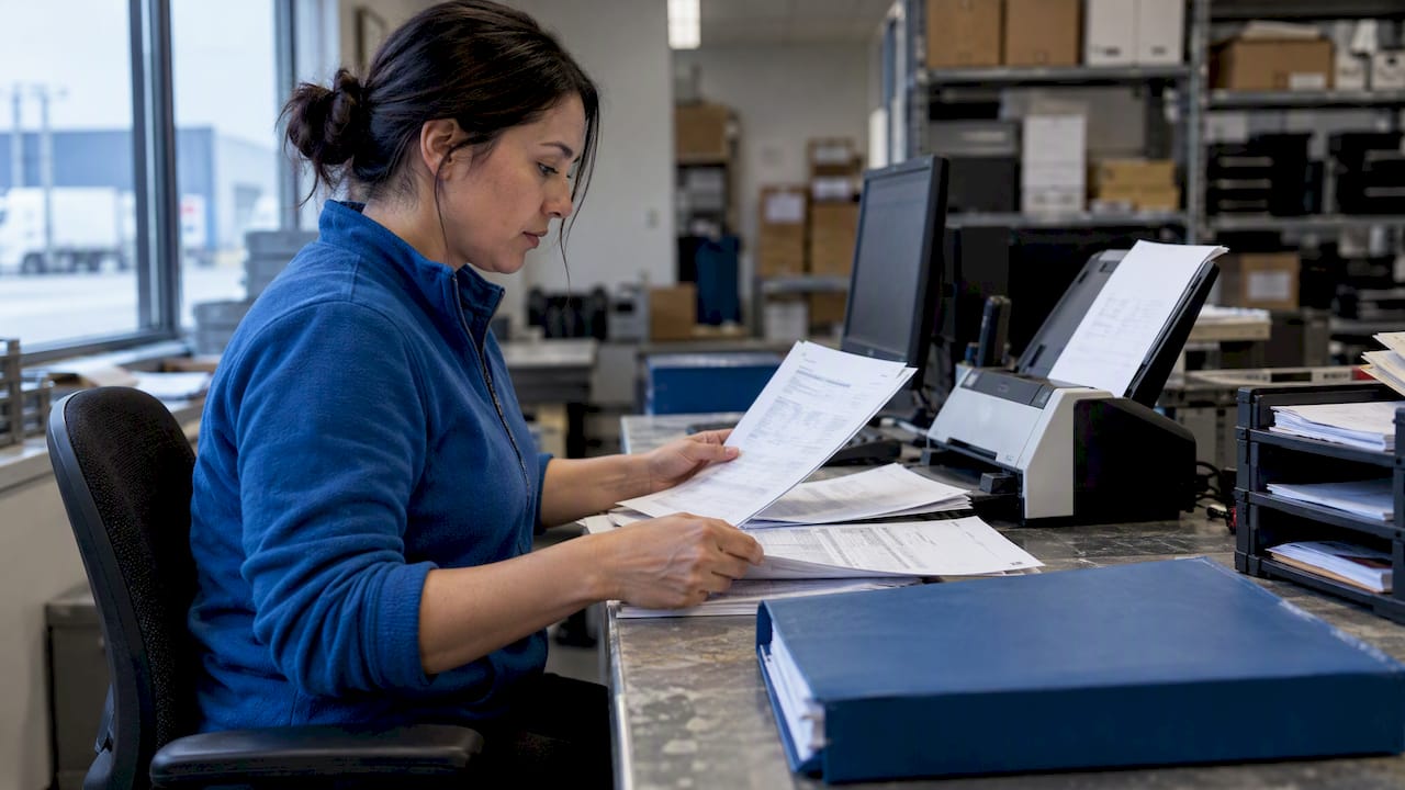 Specialist reviewing bill of lading documents
