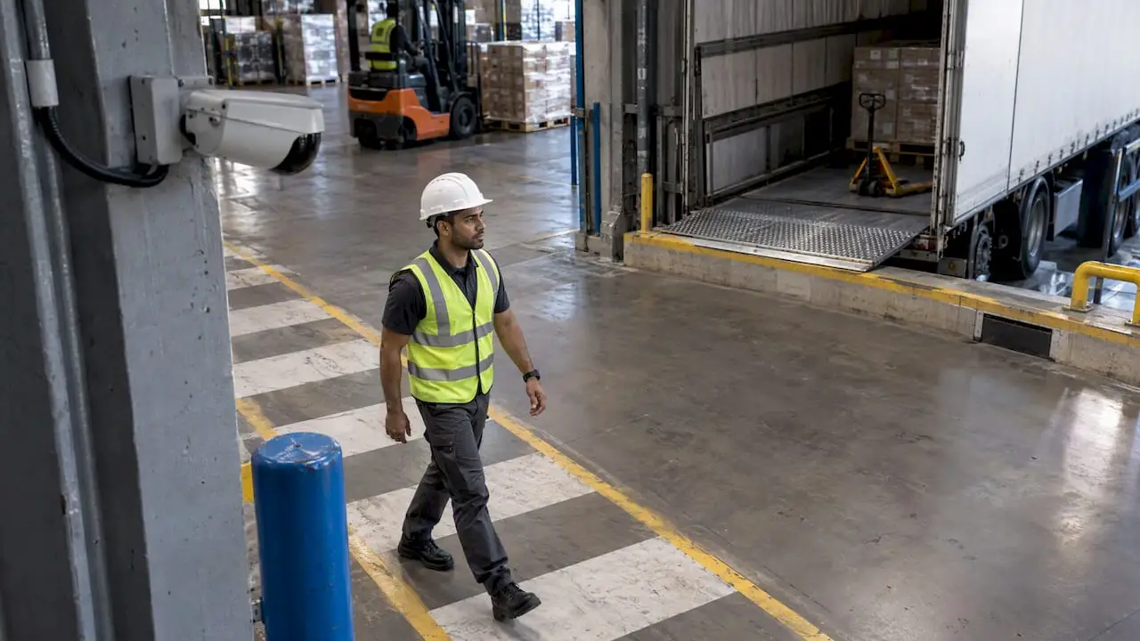Safety camera observing a worker in required PPE