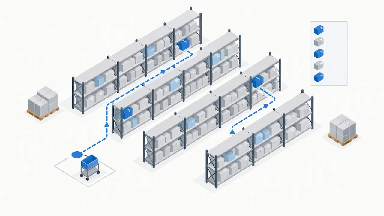 Efficient route connecting warehouse pick locations
